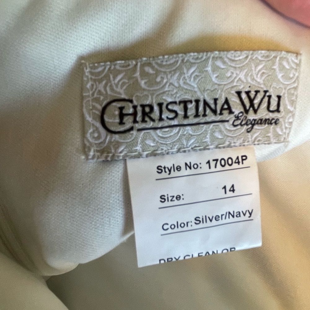 Christina Wu Elegance gown size 14 silver and navy print - Picture 4 of 6